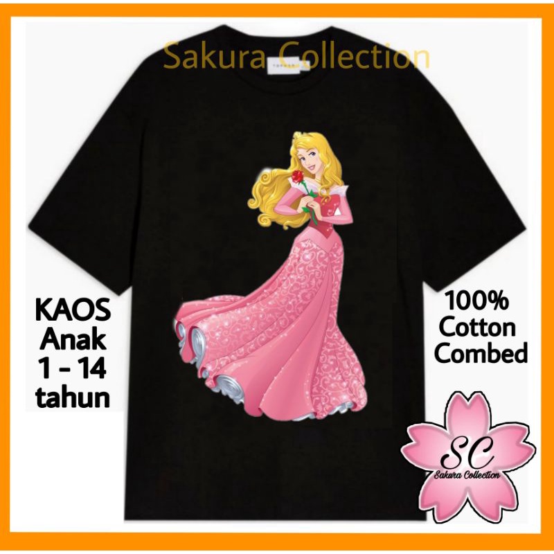 Kaos Baju PRINCESS AURORA BELLA JASMINE ARIEL - Tshirt ANAK LAKI LAKI PEREMPUAN Kids DISNEY KARTUN LUCU Bayi hitam usia 1 2 3 4 5 6 7 8 9 10 11 12 13 14 tahun 30s Cotton Combed 100% original H&amp;M