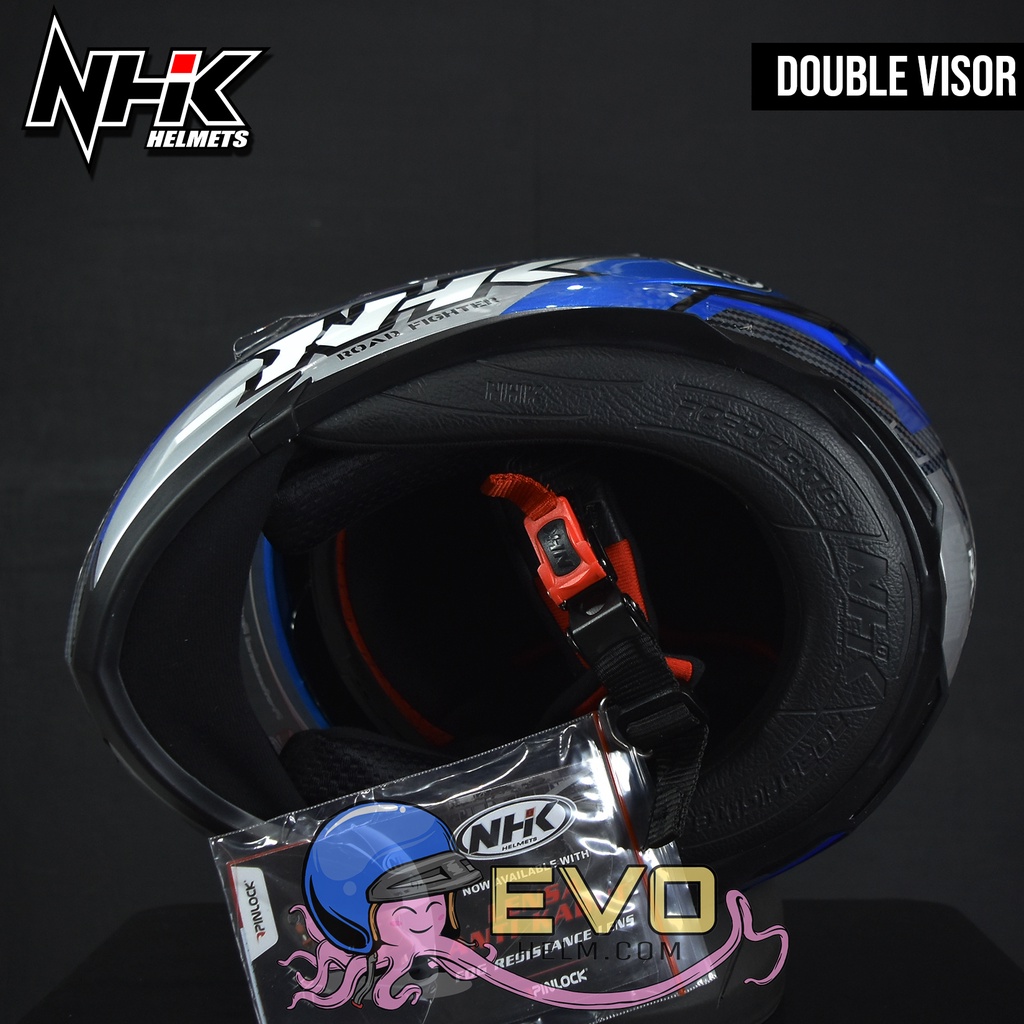 NHK RX9 RACER BLUE PAKET GANTENG ORIGINAL - HELM NHK RX9 RACER X BLUE/SILVER FLUO