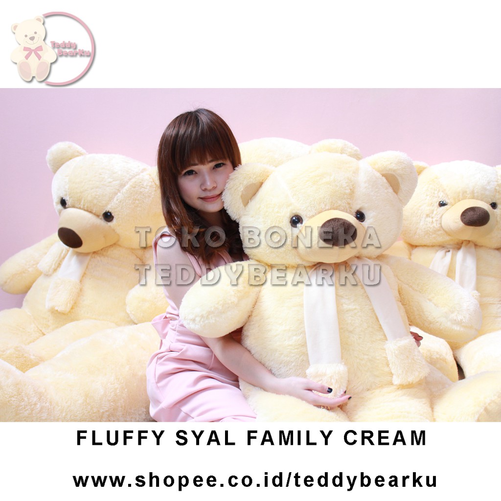 Boneka Teddy Bear FLUFFY SYAL SUPER JUMBO 1,2 METER WARNA CREAM