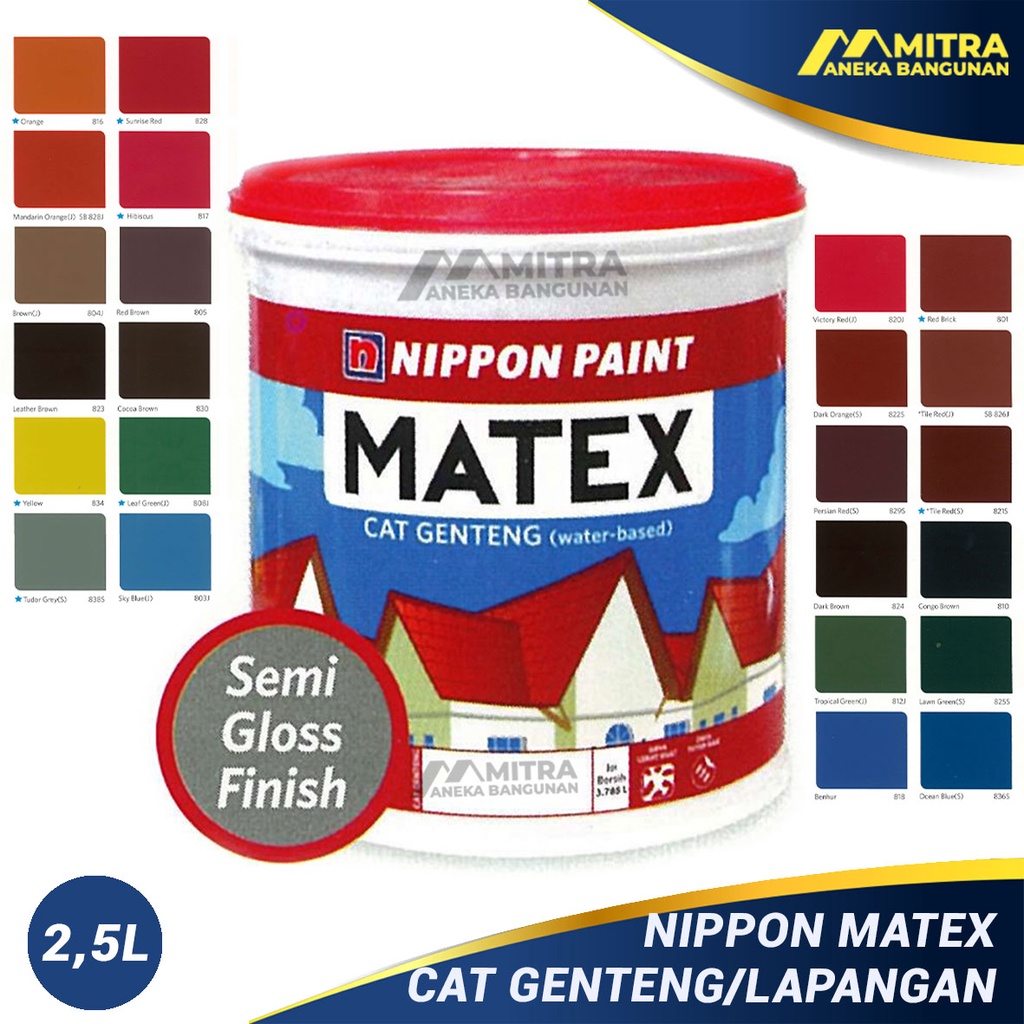 Promo Tinting Cat Genteng Nippon Paint Matex / Cat Lapangan / Cat Parkiran / Warna Hitam Merah Oren