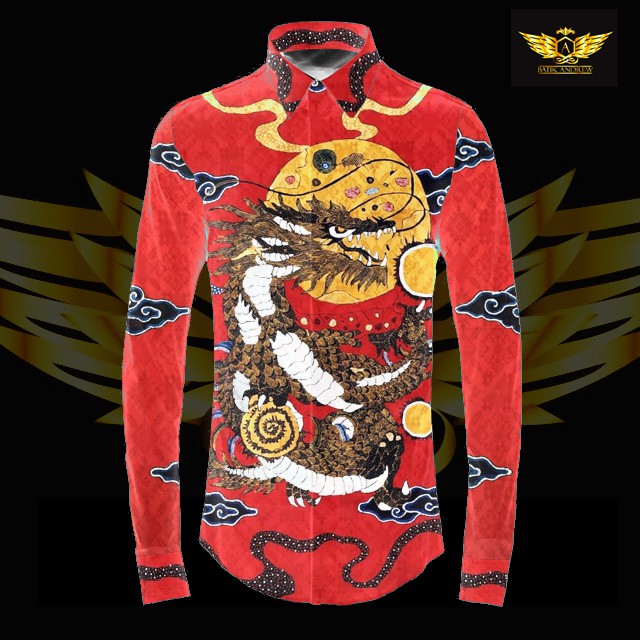Sutra baron garut motif 1 bahan kain batik tulis kemeja pola ATBM pria naga emas dragon