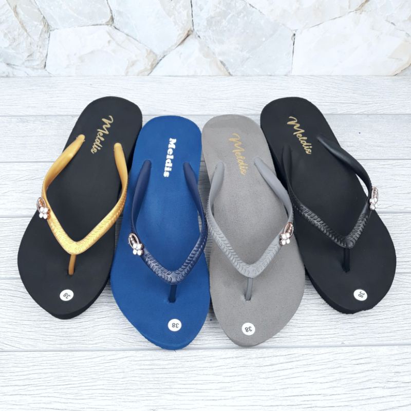 MELDIS Sandal Wedges Wanita Jepit Hak 5cm Spon Sendal Jepun Bali Cewek Spons Perempuan Japit Karet Polos Colorful Kualitas Super Premium Include Pin Bros Simple Casual Cantik Mewah Murah