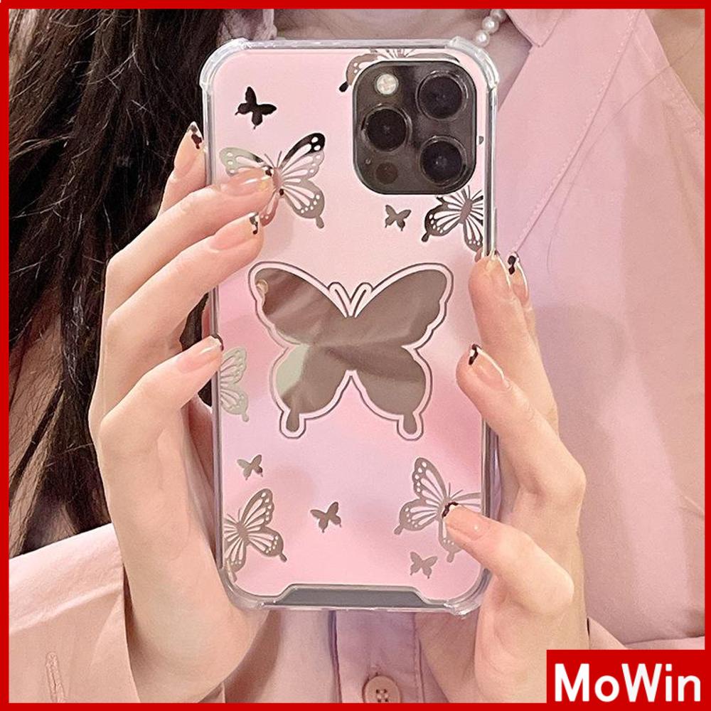 iPhone Case Acrylic HD Mirror Laser Airbag Shockproof Protection Camera Cute Pink Butterfly Compatible For iPhone 11 iPhone 13 Pro Max iPhone 12 Pro Max iPhone 7 Plus iPhone xr xs