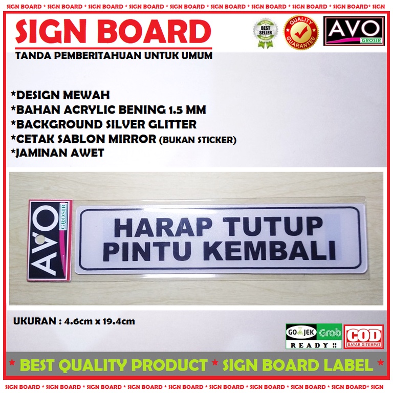 

sign label HARAP TUTUP PINTU KEMBALI acrylic sticker board tanda ruang