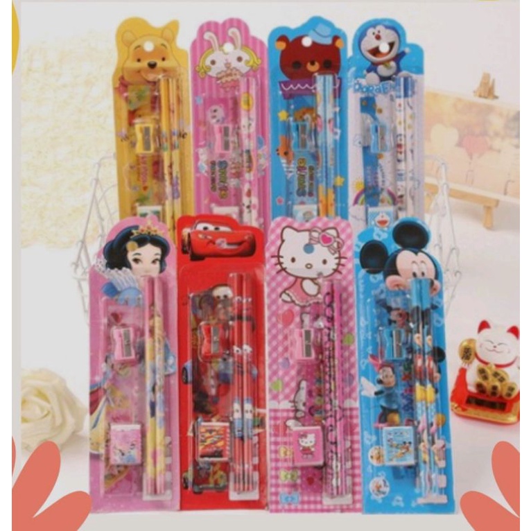 

Set alat tulis 4 in 1 pensil penghapus penggaris rautan