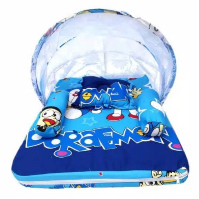 Kasur lipat kelambu set karakter doraemon