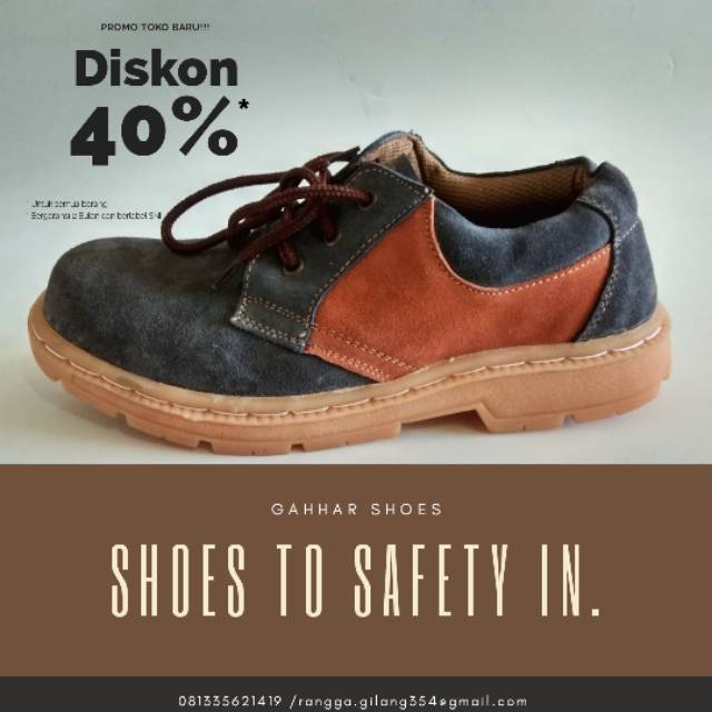 Sepatu Safety Temali Gahhar Kulit Sapi Asli Ujung Sepatu Besi Bergaransi SNI Sp02Pn