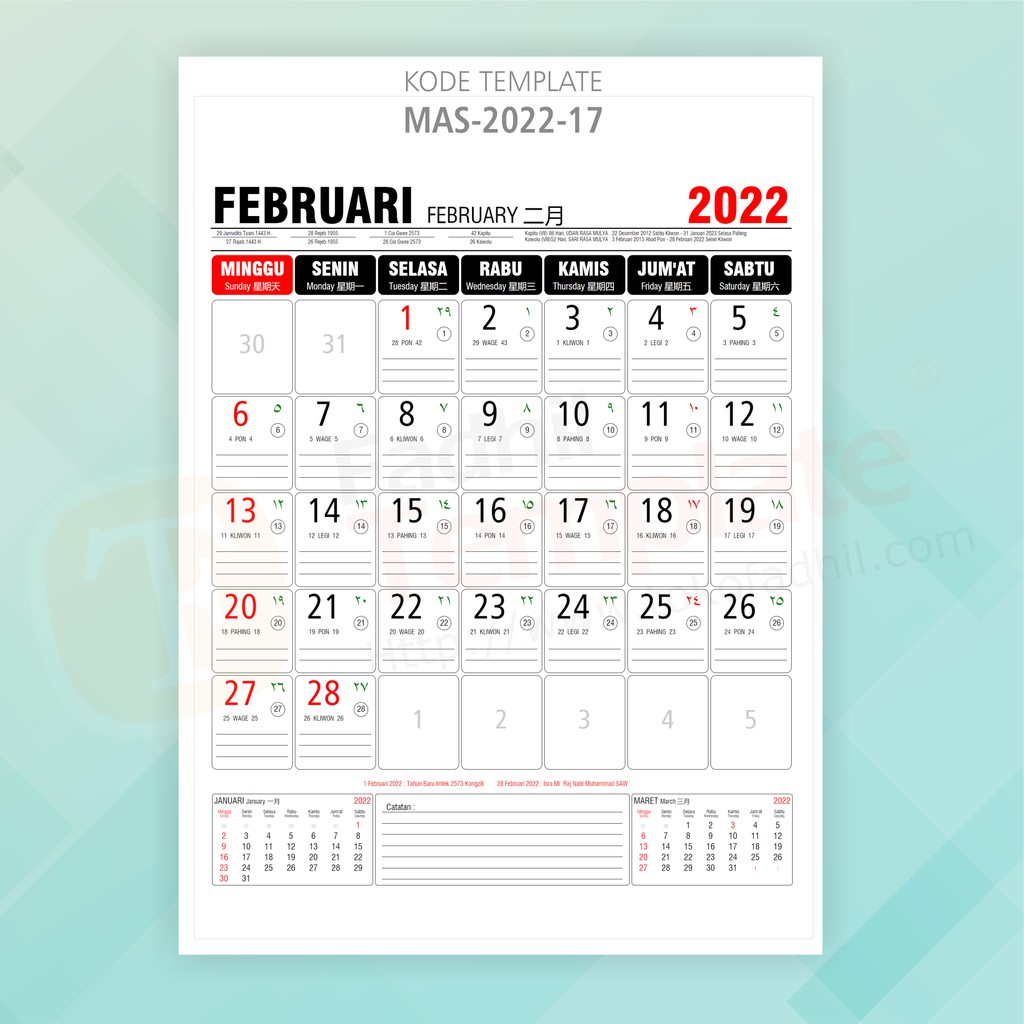 Kalender februari 2022 lengkap dengan hijriyah