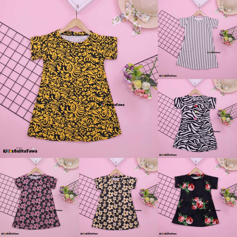 Dress Larissa uk 3-4 Tahun / Dres Lengan Pendek Baju Anak Perempuan Tunik Balita Cewek Blouse Atasan