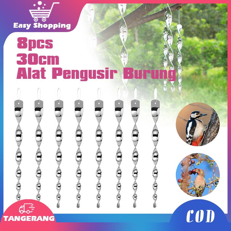 8pcs Alat Pengusir Burung Bentuk Spiral Reflektif / Batang Spiral Gantung Pengusir Burung