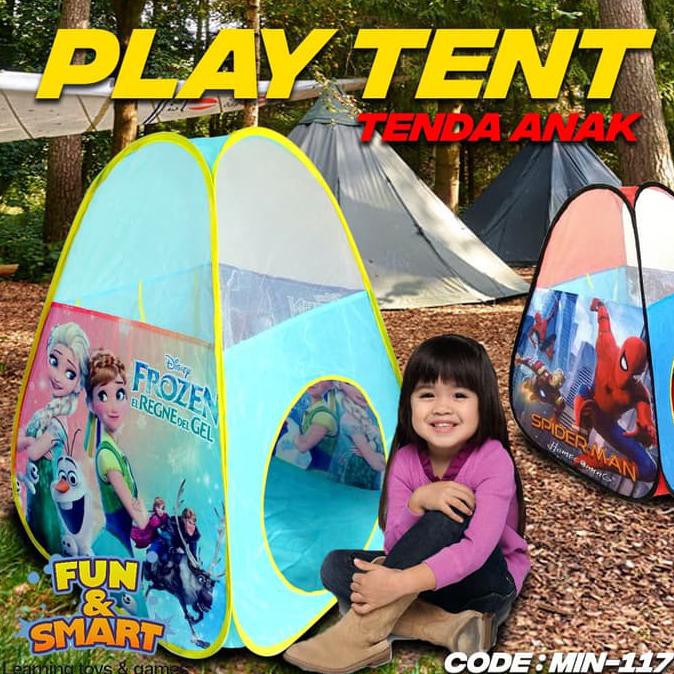 Tenda mainan anak lipat kemping karakter kartun lucu frozen spiderman cewek cowok bermain rumah-rumahan bahan kain parasut