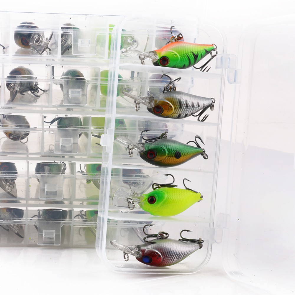 HENGJIA 5pcs Crankbait Umpan Pancing Kit Minnow Floating Lure Ikan Bass Kail With Fishing Tackle Box
