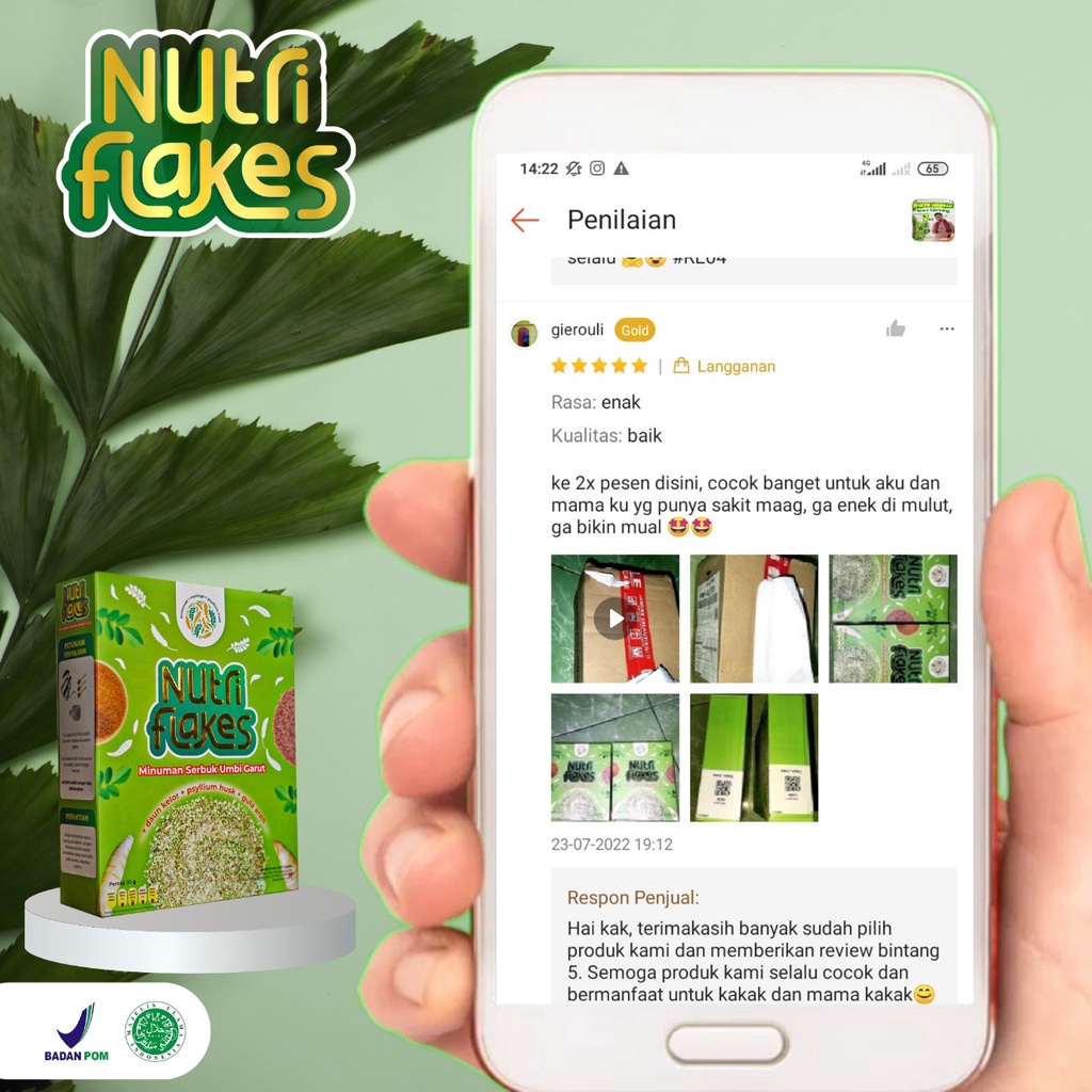 Minuman Serbuk Umbi Garut Nutriflakes - 100% Original Suplemen Makanan Diet Atasi Asam Lambung Diabetes Kontrol Kolesterol Lancarkan Pencernaan