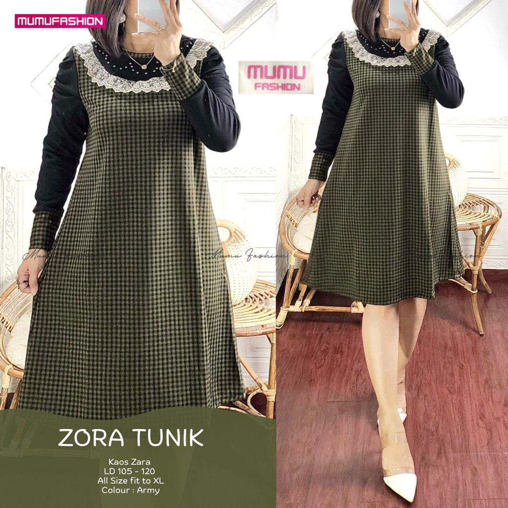 MUFASH - Tunik Kaos Import Kotak Kotak  Wanita Premium Zora Tunik by Mumu Fashion Hijab Solo