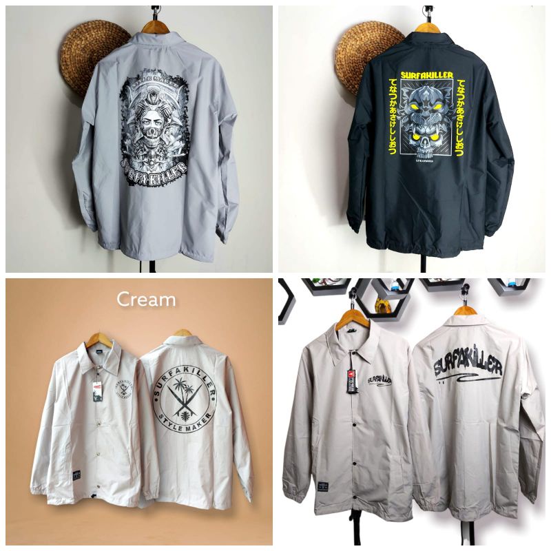 Jaket Coach Kancing Cowok Bahan Taslan Parasut Super Surfakiller