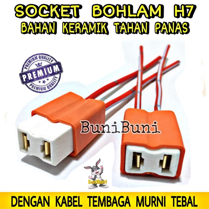 Socket H7 Keramik / Soket Fitting Bohlam Lampu Mobil H7 Keramik Dengan Kabel Tembaga Tebal Tahan Panas