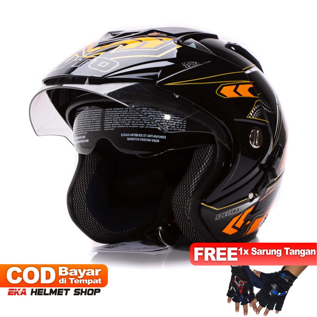 [Helm Dewasa] WTO Helmet Impressive - Spectra - Hitam Oren + Promo Gratis Sarung Tangan