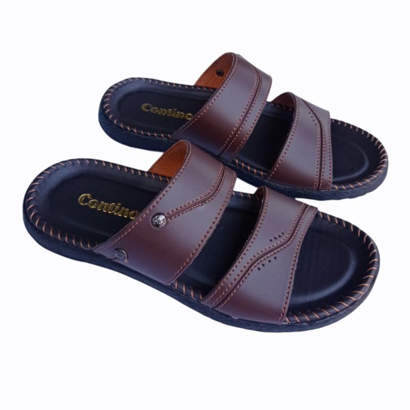 Sandal Kulit Pria - Sandal Slop Contino - Sandal Fashion Murah Berkualitas SandalTerlaris-Ss.conti Coklat