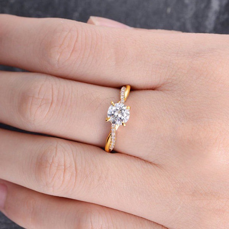 Cincin Twist Berlapis Emas 14K Fashion Wanita Yang Elegan Cincin Tunangan Berlian Safir Putih Alami