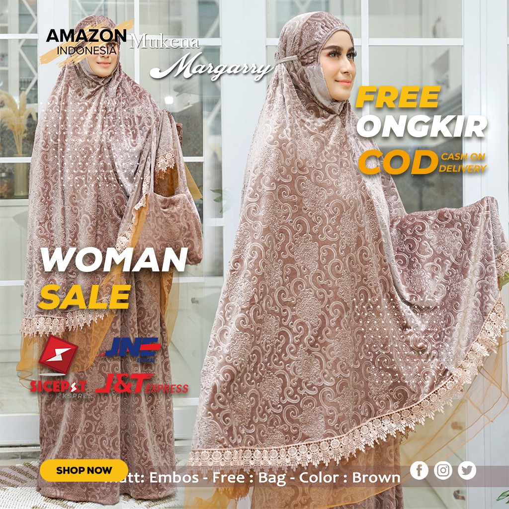 MUKENA WANITA DEWASA WARNA BROWN BAHAN EMBOS 3D ORIGINAL IMPORT KOMBINASI RENDA MEWAH GOOD QUALITY