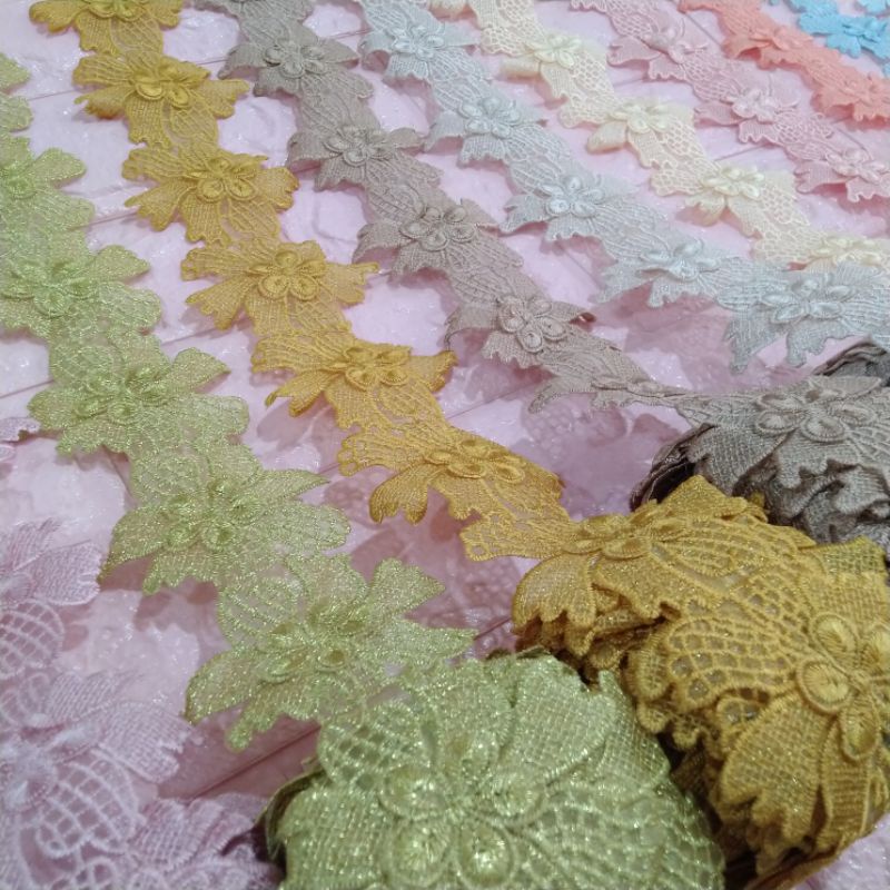 Renda Organdi | Renda bunga 3D | bunga organdi | Renda meteran murah