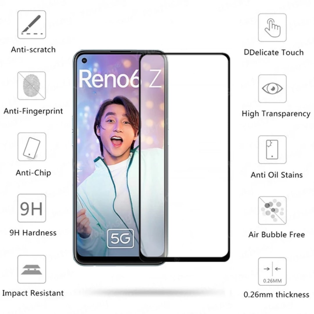 PROMO Tempered Glass OPPO RENO 6z TG Layar FULL COVER Black Premium Screen Protector Anti Gores Kaca