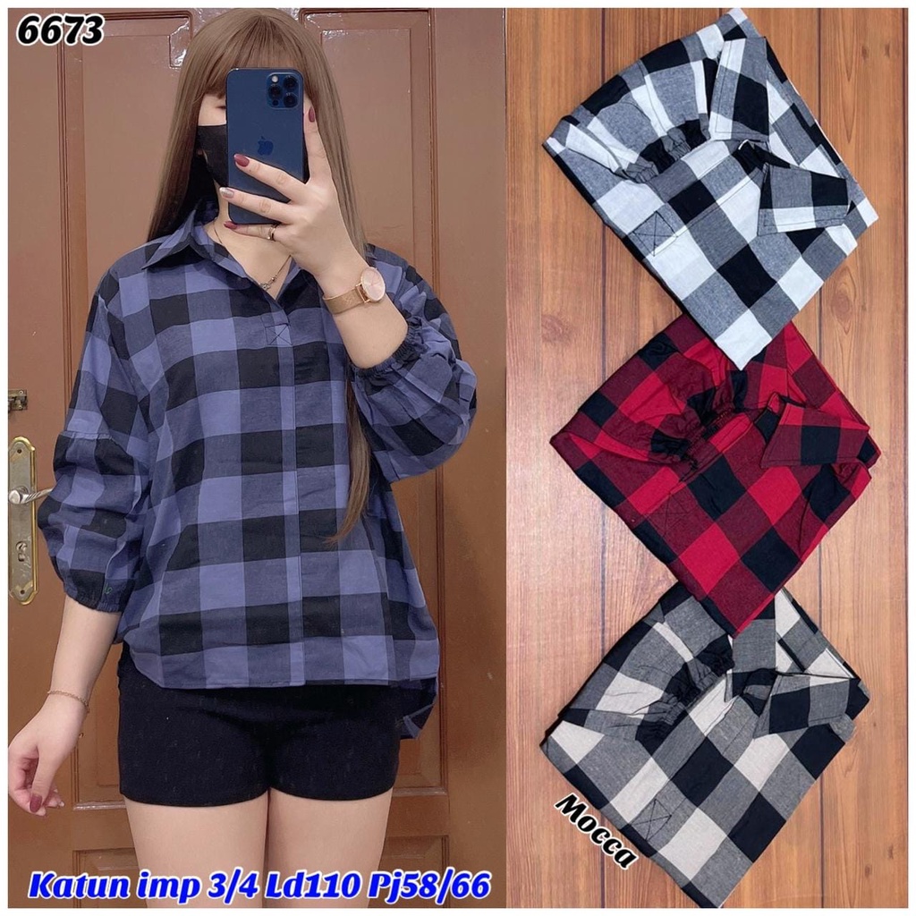 6673/EI BLOUSE WANITA ATASAN KATUN KOTAK BANGKOK JLL