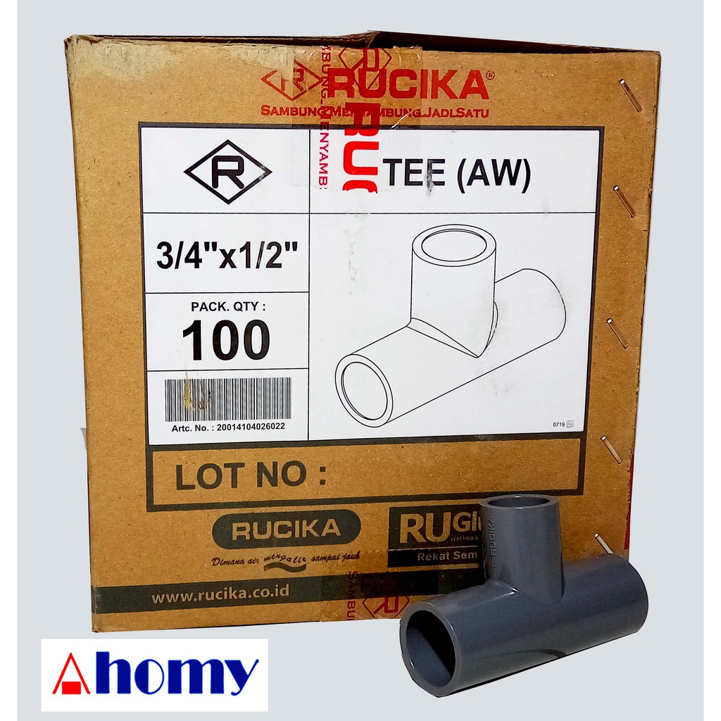1pc tee 3/4" x 1/2” TS tebal rucika sambungan pipa pvc
