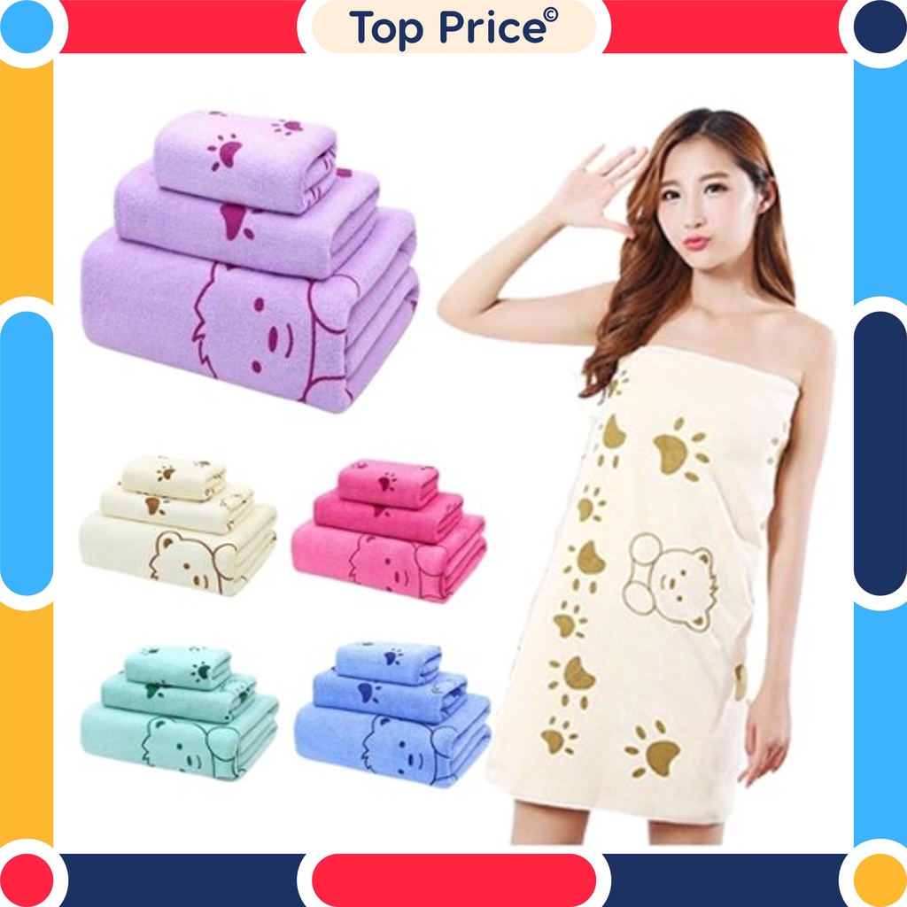 Topprice Handuk Mandi Wanita Wearable Bath Towel 3 In 1 Set Handuk Mandi Karakter Impor Murah H02