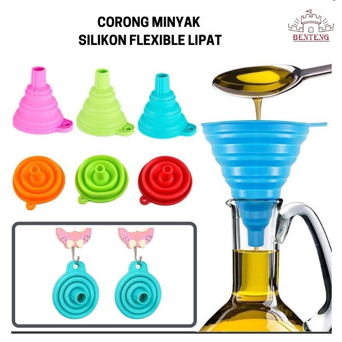 CM02 - Corong Bulat Lipat Air Karet Silikon Minyak Collapsible Mini Funnel