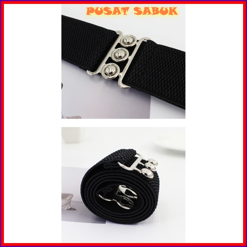Belt Obi Karet Gesper Lebar Sabuk Wanita Ikat Pinggang Elastis Korset Fashion Cewek Korea Oby Impor Besar Gasper Corset Jumbo Women Big Kekinian Hitam Coklat Kulit Baru Dewasa Melar Karet