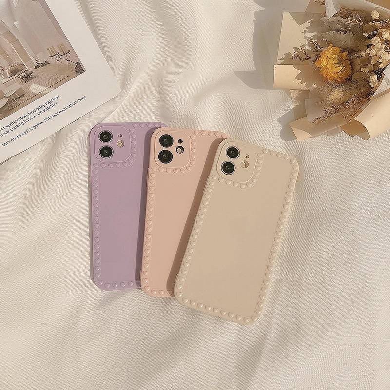 Macaron Candy Casing iPhone 11 12 Pro Max iPhone 8plus 7plus 6 6s Plus 7 8 XR XS MAX SE 2020 Love Heart Glossy Camera Lens Protector Case Soft Cover