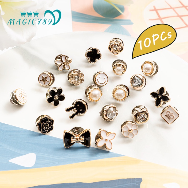 Magic789 10PCs Cute Rabbit Bowknot Pearl No Sew Instant Button Pins Detachable Geometric Snap Fastener