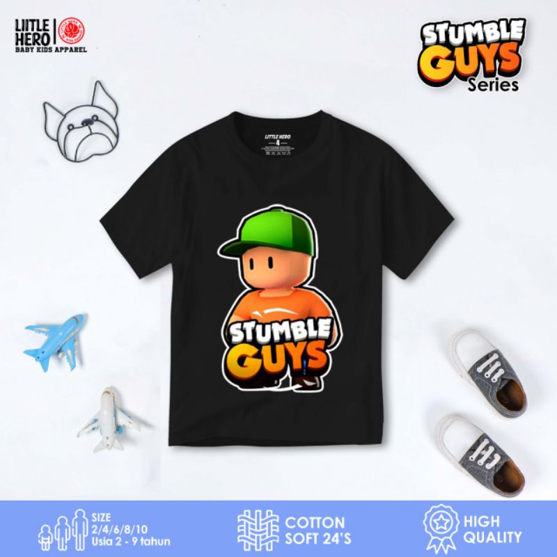 Baju Kaos Distro Anak Laki Laki Cowok Stumble Guys Little Hero Usia 2 - 8 Tahun