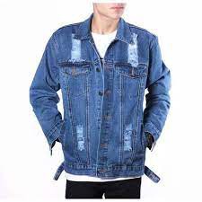 Jaket Jeans Pria Sobek / Jaket Jeans Ripped Pria Biru Muda