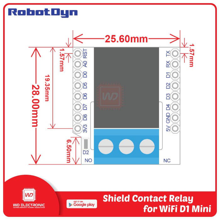 ROBOTDYN SHIELD CONTACT RELAY FOR WIFI D1 MINI RELAY WEMOS D1 MINI