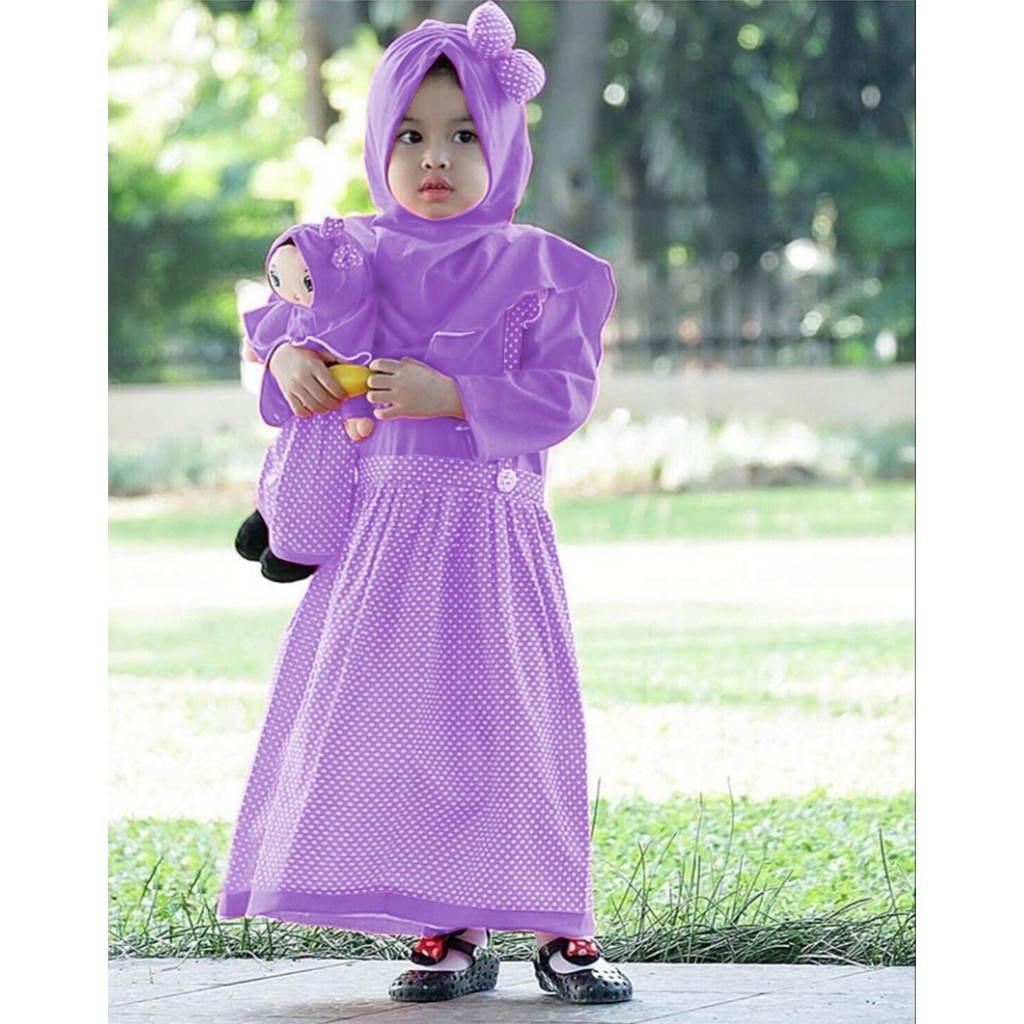 ivr Set Gina Polka Kids maxi syari gamis pakaian muslim anak perempuan