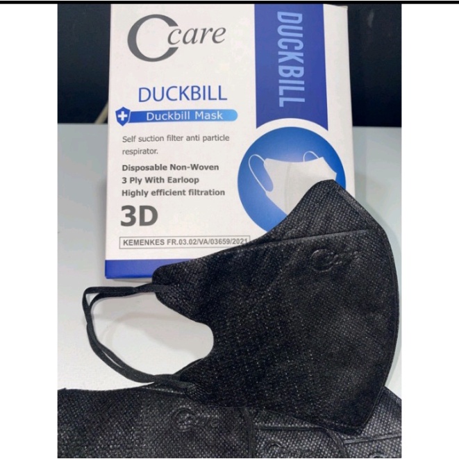 masker duckbill c care garis black embos isi 50 pcs kemenkes