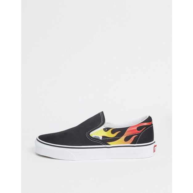 vans slipon flame black white