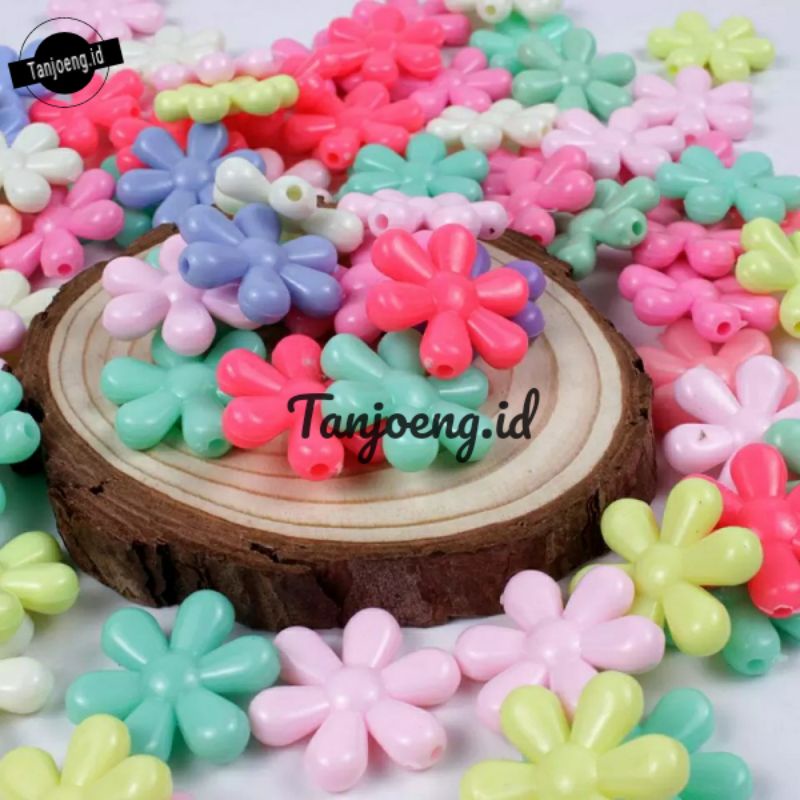 (15 pcs) Manik Mote Pastel Manik Bunga Daisy Warna Pastel Manik AKrilik