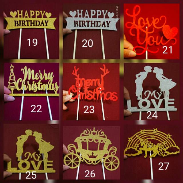 Part 2 Topper Glitter Happy Birthday Love Merry Christmas I Love - topper cake birthday roblox 2 motif shopee indonesia