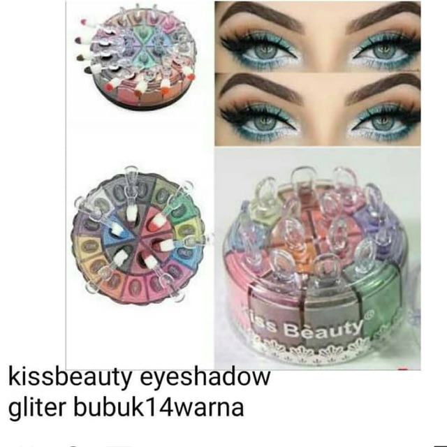 kissbeauty eyeshadow bubuk gliter 14 warna