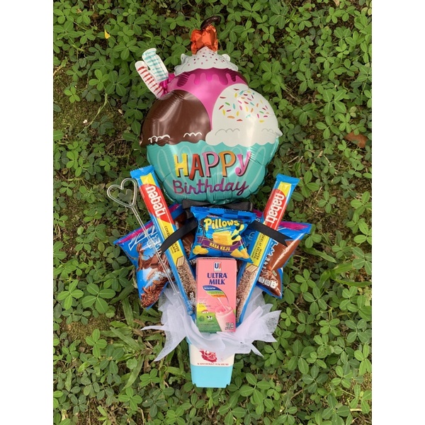 BALON FOIL HAPPY BIRTHDAY/KADO UNIK/BUCKET SNACK [INCLUDE : KARTU UCAPAN+PACKING]
