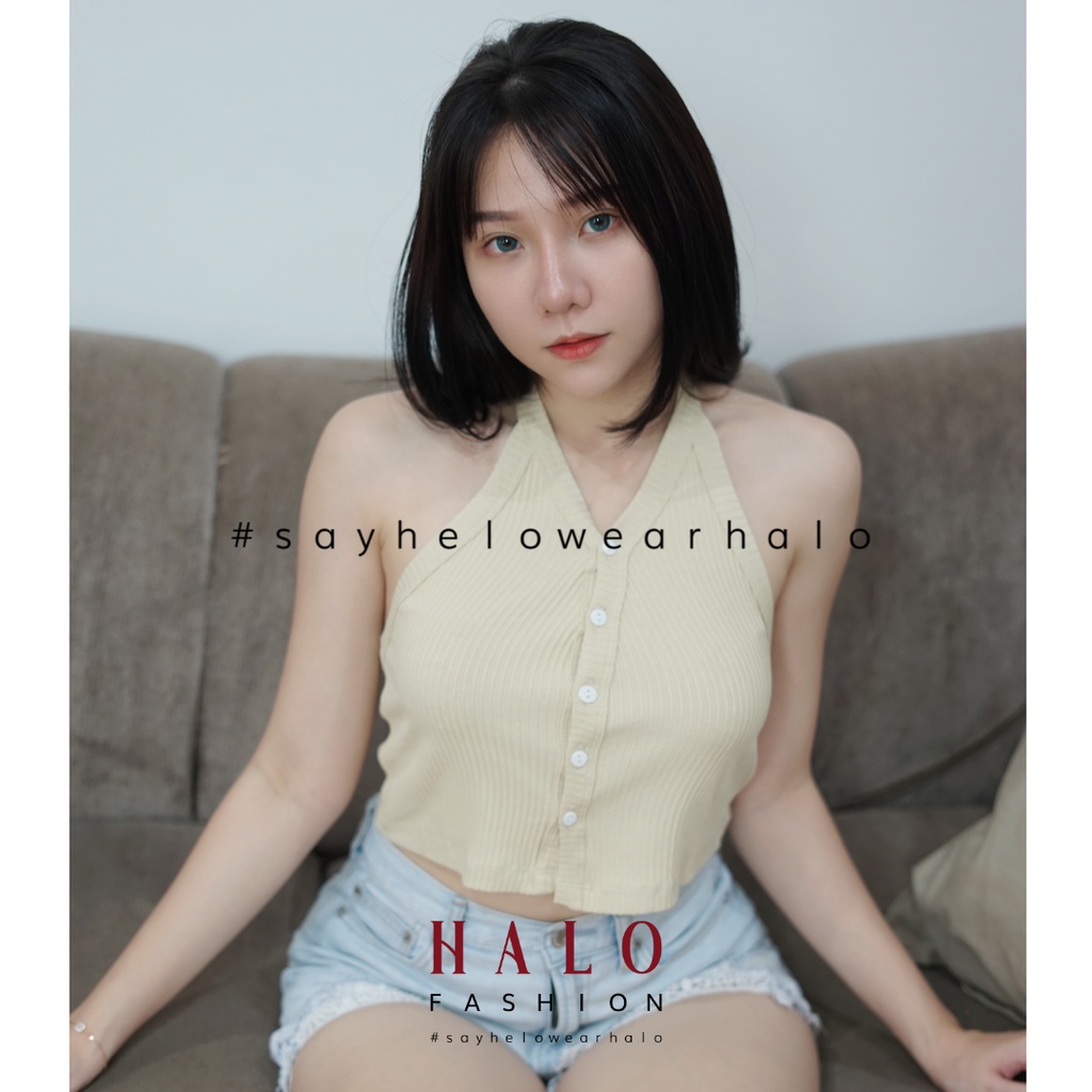 [HaloFashion] Sejin Sexy Crop Top Tank Top Halter Top Basic Top Korean Fashion