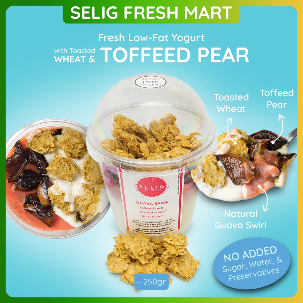 

Fresh Low Fat Yogurt Pir Toffee, Gandum, & Selai Jambu ~250gr Guava Rama - Selig Fresh Mart