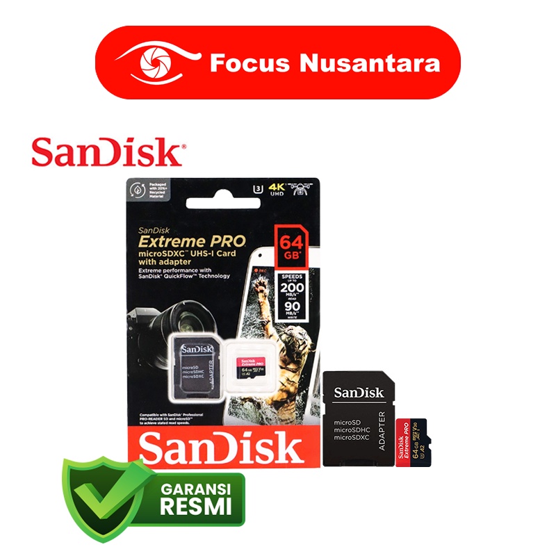 SANDISK Extreme Pro microSDXC UHS-I 64GB (200Mbps/90Mbps) with Adapter