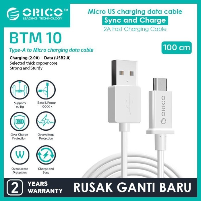 ORICO USB2.0 to Micro B Charge &amp; Sync Cable 1 Meter - BTM-10