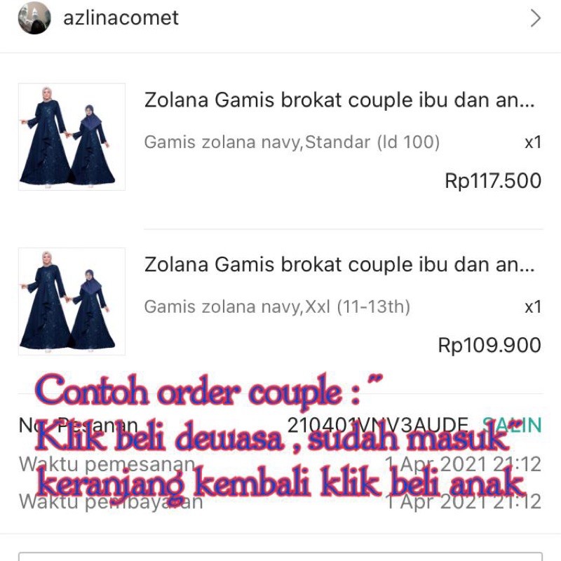 Gamis Zolana couple mom and kids / dress gamis pasangan ibu dan anak mustard navy maroon pink cream