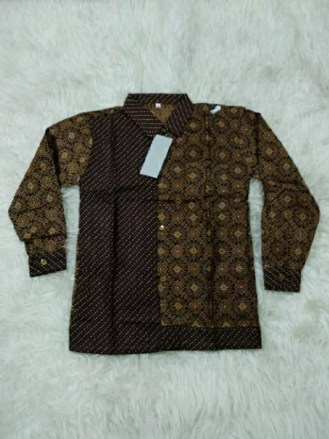 Kemeja batik anak lengan panjang cappucino