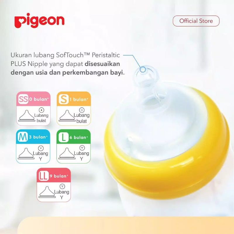 PIGEON Dot Peristaltic Plus (Wide Neck) Size SML Isi 1,2,3 Pcs | Dot Bayi